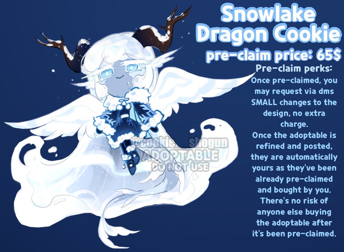 Dragon Cookie adoptables available for PRE-CLAIM!! Dm me if interested to pre-claim! 
Extra info and current status (available/sold) in replies!
.
#cookieoc #cookierunoc #adoptable