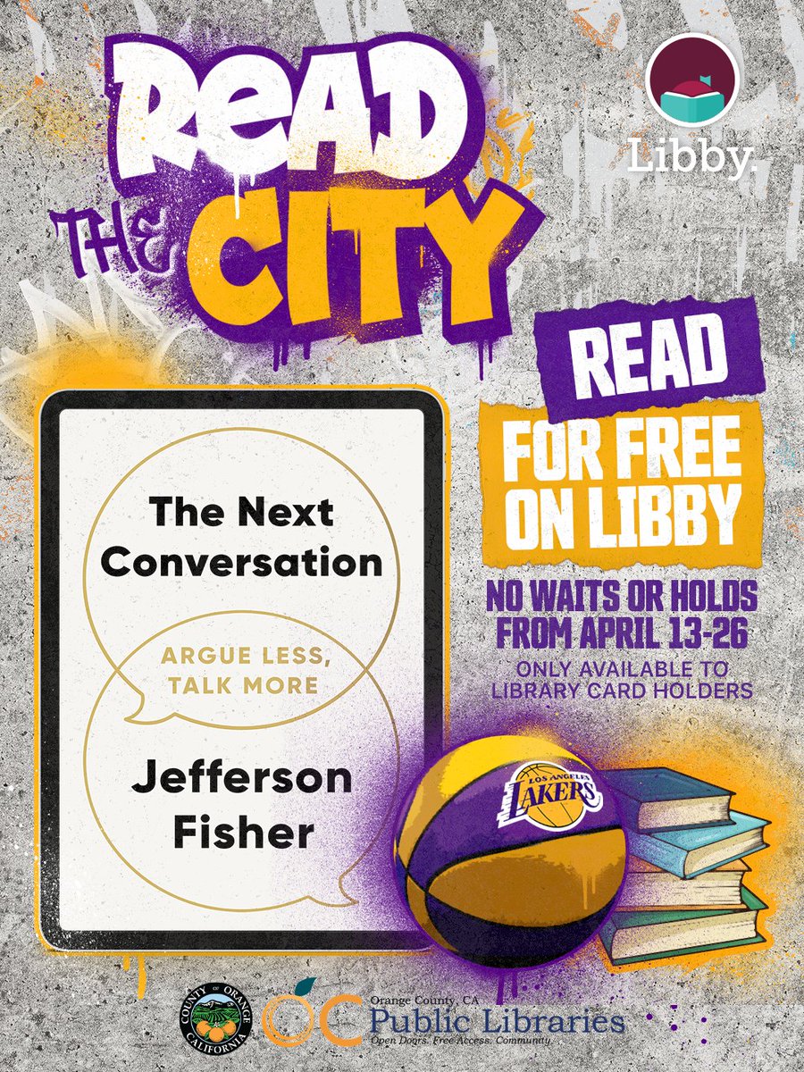 ocpublib's tweet image. We're seeing excellent teamwork between Libby and the LA Lakers for this book club pick: "The Next Conversation" by Jefferson Fisher. With your OC Public Libraries card, you can check out this title right away between April 13 - 26.

#ocpl #readthecity #LALakers