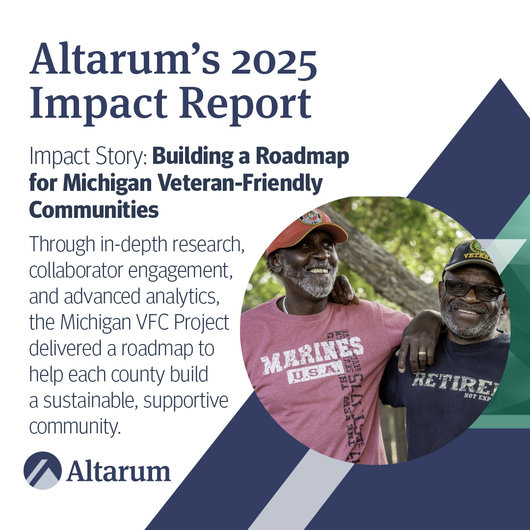 Altarum's tweet photo. Michigan now has a clear way to define and measure what “Veteran-Friendly” means. Altarum partnered with MVAA to create the state’s first definition, roadmap, and tools to identify service gaps and prioritize improvements. https://t.co/wP3tQ47pI8 https://t.co/u5dWSKhuqI