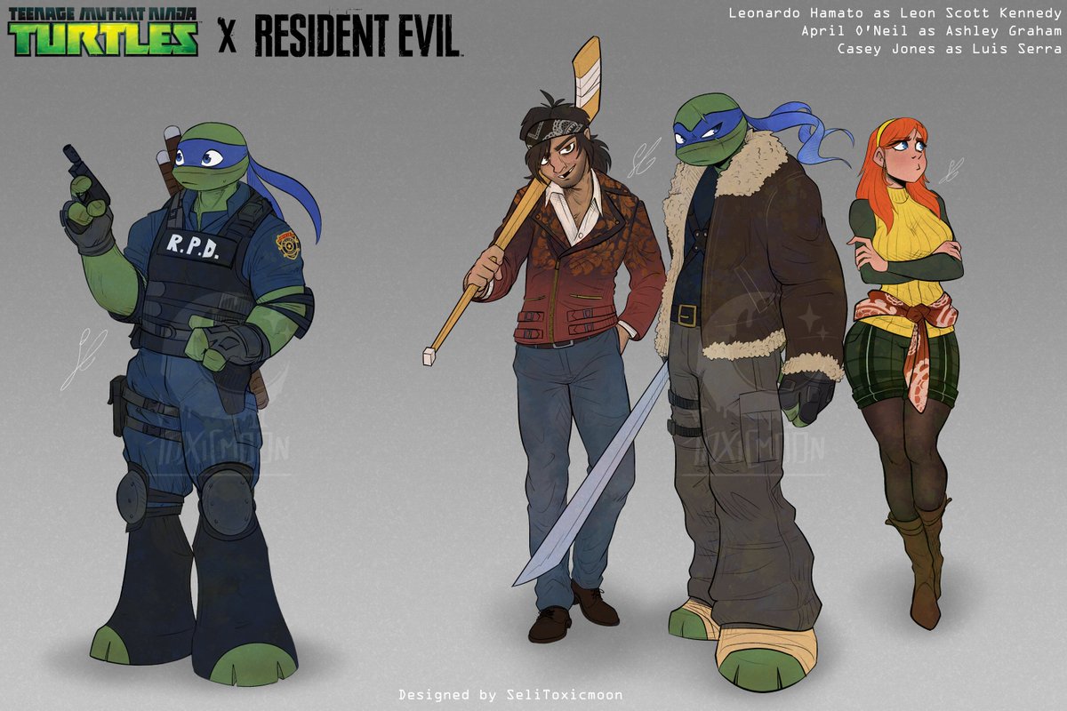 SDevilfeather's tweet photo. TMNT X RESIDENT EVIL (Part 1)
#tmnt #teenagemutantninjaturtles #tmnt2012 #leonardo #caseyjones #apriloneil #residentevil #residentevil2 #residentevil4 #leonskennedy #ashleygraham #luisserra #characterdesign #conceptart #fanart https://t.co/rDJCplsini