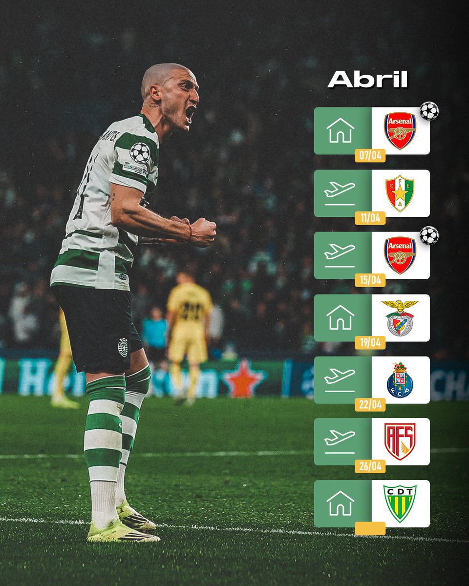 racadeleao_'s tweet photo. Em Abril decisões mil 👀

Começa amanhã um ciclo infernal de jogos com impacto direto e decisivo nas três competições. Aguenta 💚 https://t.co/3INLhojf5k