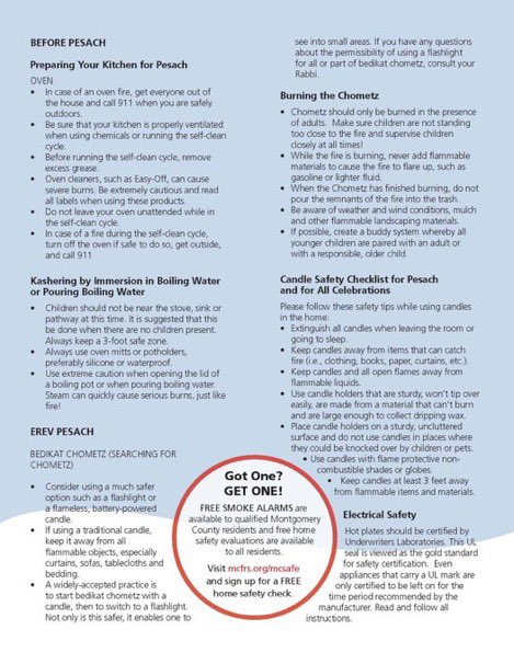 mcfrsPIO's tweet image. To our friends celebrating #Passover  (Wed Eve, Apr 1- Thurs, Apr 9) keep your friends &amp;amp; family safe this holiday by reviewing these important safety tips. @mcfrs says be especially safe in the kitchen &amp;amp; good time to make sure your smoke alarm(s) are up to date &amp;amp; functional