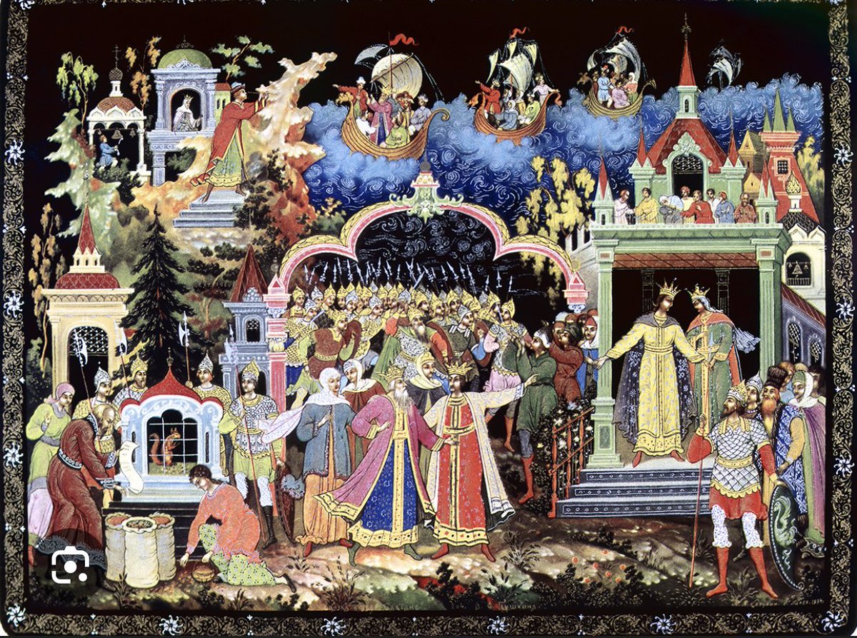 exomeusmaridos's tweet photo. @embroidered_UA @MutsuGin @BiancoDavinci The result was not a ‘Chinese box’, but the Palekh Miniature. The style of the figures, the movement of the horses and the narrative of the Russian fairy tales he painted do not exist in China or Japan. He used a ‘screen’ that enchanted him to paint the soul of his own people. https://t.co/zoD8RLci62