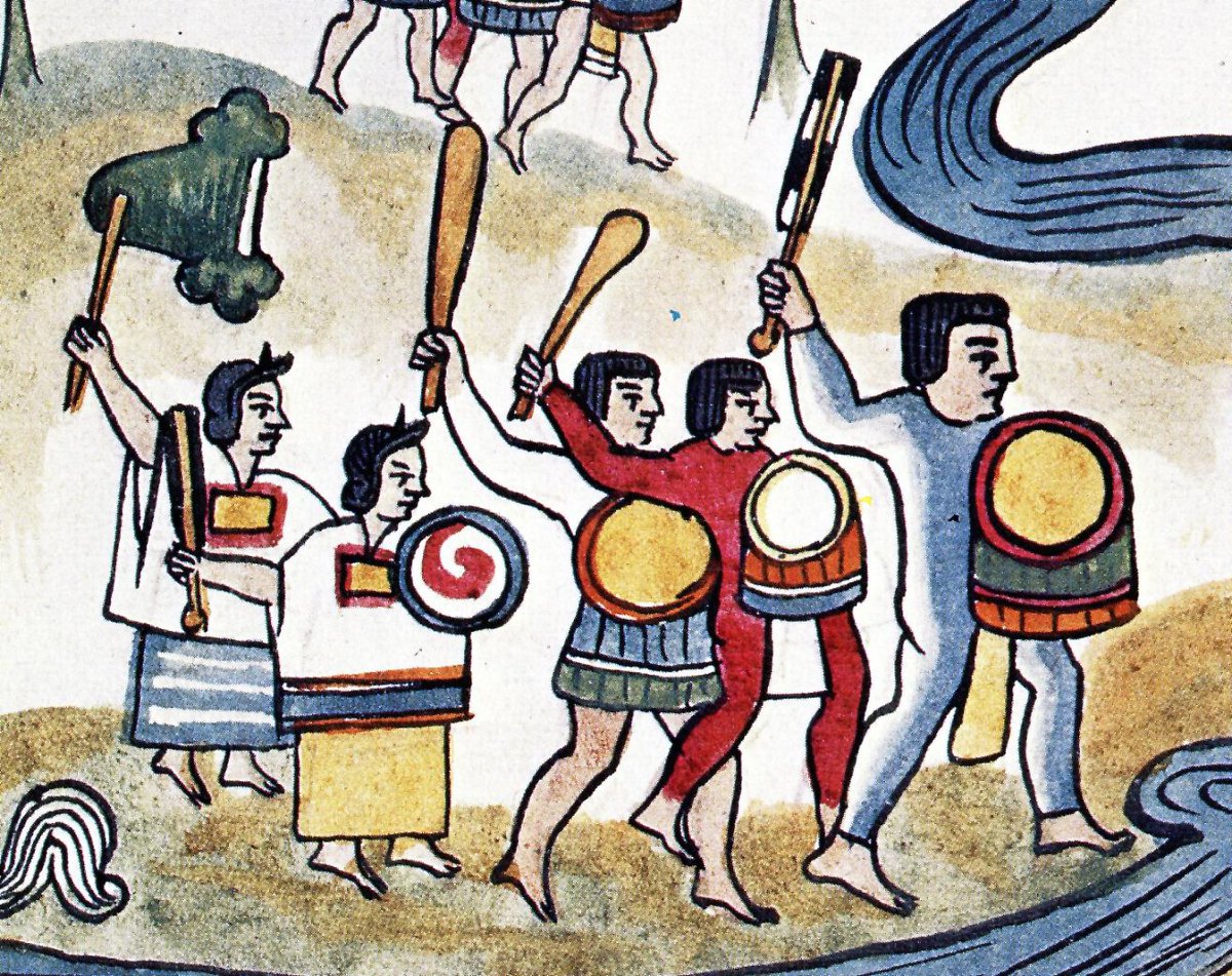 Mexicolore's tweet photo. So you thought war was an all-male domain for the #Mexica / #Aztecs? Think again...!
Image: Two Mexica female warriors fight alongside male comrades in the war against Coyoacan; Tovar Manuscript. 
Read more -
https://t.co/d1dT1giB12 https://t.co/cJXlIVKsRp