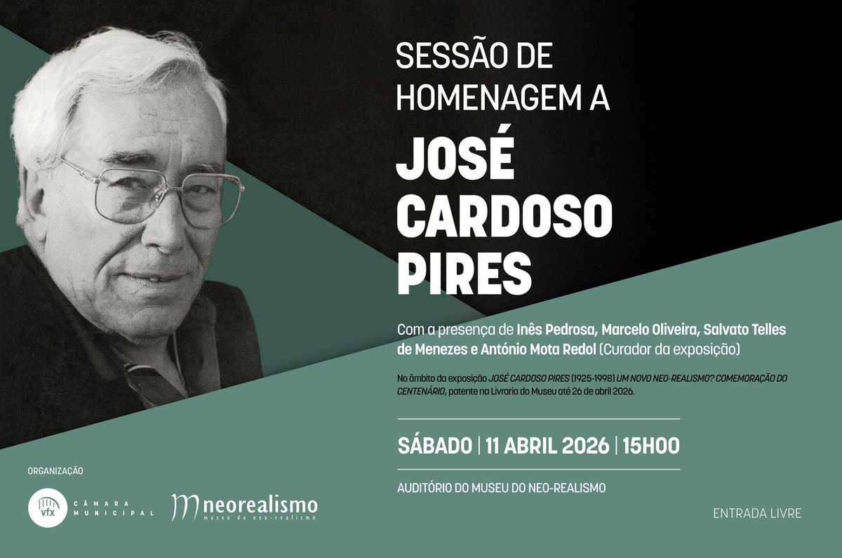 inespfrases's tweet photo. Sessão de homenagem a José Cardoso Pires | sábado, 11 de abril | 15h00 - Museu do Neo-Realismo em Vila Franca de Xira. A sessão conta com a presença da escritora  Inês Pedrosa, do Prof. Marcelo Oliveira, do Prof. Salvato Telles de Menezes e de António Mota Redol (Curador da exp). https://t.co/KsOqZDnm6T