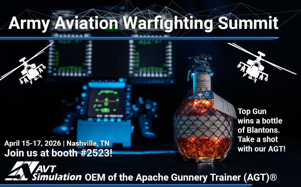 AVTSimulation's tweet photo. AVT Simulation is heading to the Army Aviation Warfighter Summit in Nashville!

Our mission is simple: deliver modern, agile, and affordable solutions for today’s Warfighter. 

Stop by booth #2523 (near the Leader Q&amp;A stage) to experience our AGT and put your skills to the test! https://t.co/xwlxXowsz7