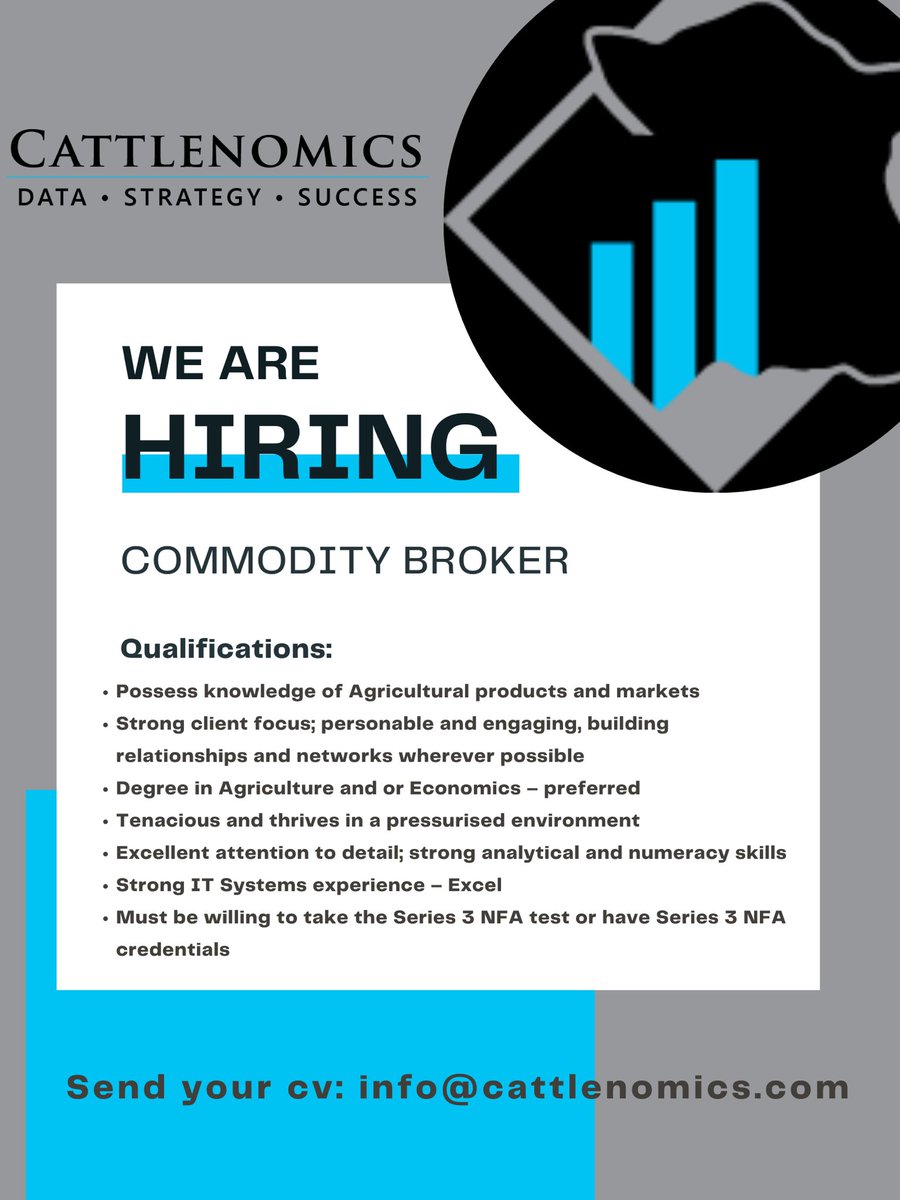 cattlenomics's tweet photo. WE ARE HIRING - Commodity Broker. 
Please email your resume to info@cattlenomics.com

https://t.co/0J6Lh8Yzfo https://t.co/lnoXgeZH5s