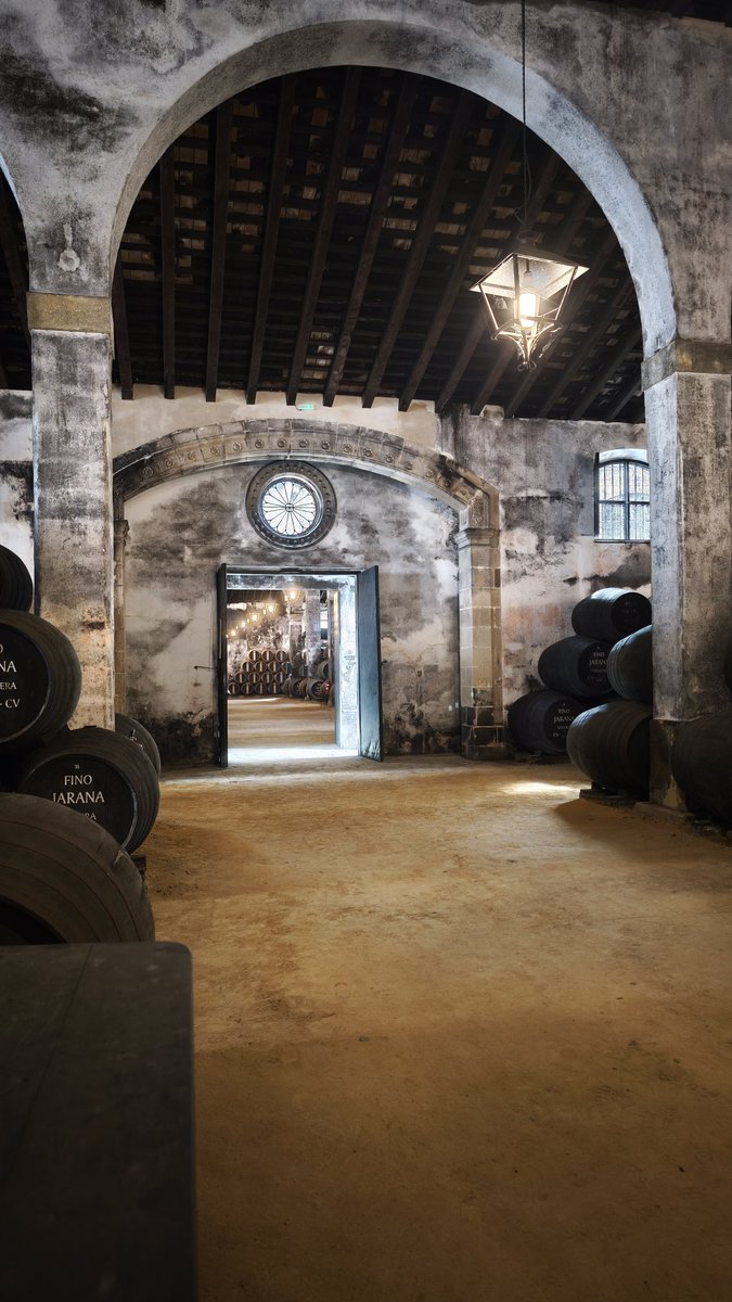 martin_javier's tweet photo. Arquitectura industrial en #BodegasLustau.
​Nave de crianza biológica con arcos de medio punto y techumbre de viguería de madera. El óculo central permite la ventilación cruzada, vital junto al suelo de albero para mantener el velo de flor en las botas de Fino.
​#Jerez #Enología https://t.co/IaGgCGkhd2