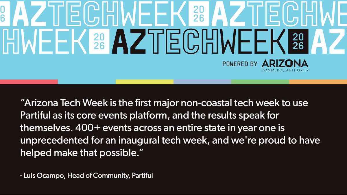 azcommerce's tweet photo. Arizona Tech Week is here! Featuring over 400 partner-hosted events, the statewide celebration of tech will draw thousands of attendees for hands-on workshops, panel discussions, tech demos, startup pitches, events &amp; more! @AZTechWeek #AZTechWeek @partiful
https://t.co/wfDobOwseO https://t.co/UbgyMQZrhw