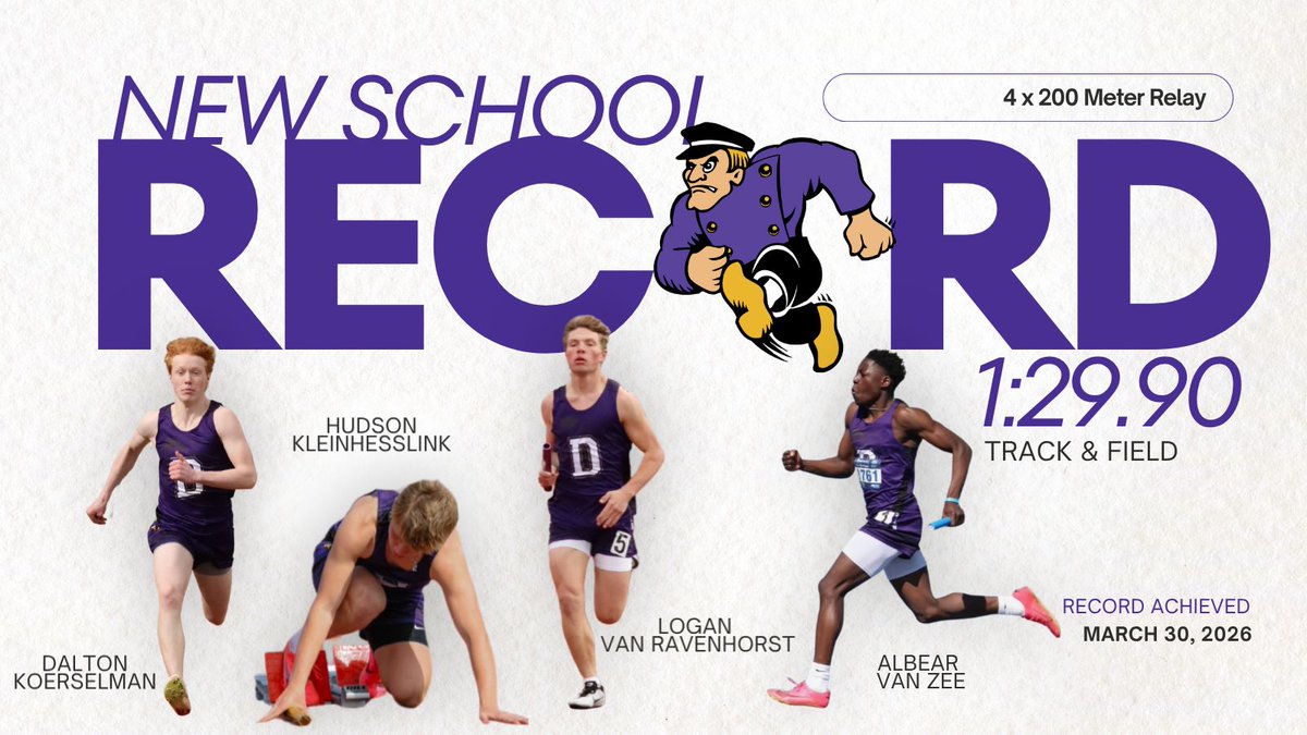 mocfvathletics's tweet photo. Last Monday, March 30th, these young men broke the school record in the 4x200! Congratulations to Dalton, Hudson, Logan and Albear! #GoDutch #mocfvathletics https://t.co/N3bxGRxF8j