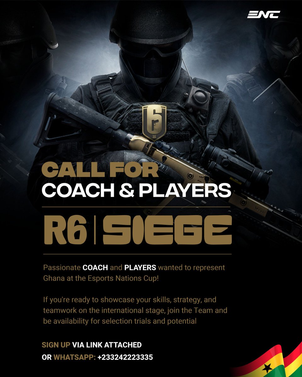 KwesiHayford_'s tweet photo. RAINBOW 6 SIEGE COACH &amp; PLAYERS WANTED!!! #ENC_Ghana

Sign Up via the link attached. Thanks
https://t.co/5KNEeAK7RZ https://t.co/zjMPItkvbh