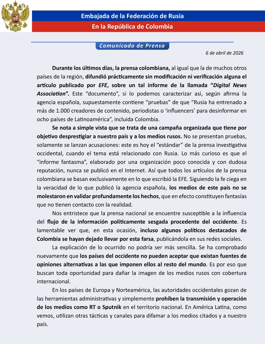 Embajada de Rusia en Colombia tweet media
