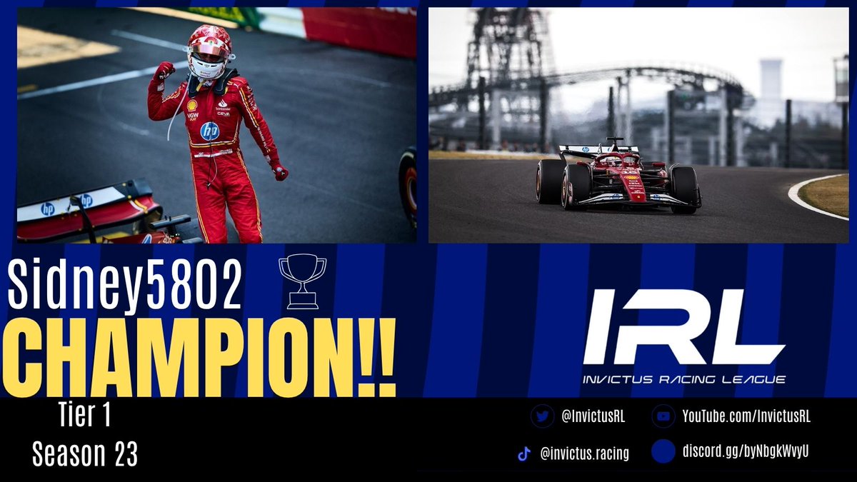 InvictusRL's tweet photo. Sidney, is your Tier 1 CHAMPION!!! #f1 #f125 #ea #easports #racing https://t.co/QeCTvjW98x