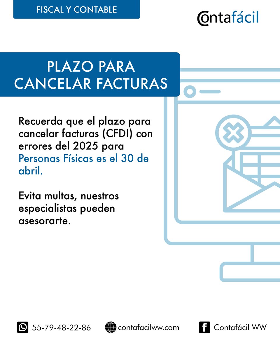 ¡Evita multas! Nuestros especialistas pueden asesorarte

#CFDI #personafisica