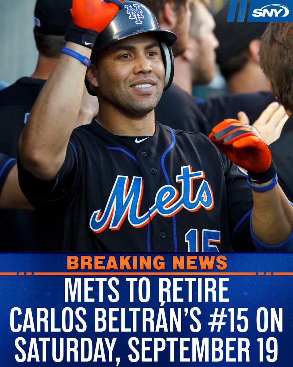 DeportesGallo's tweet photo. Los Mets han anunciado que el número 15 de Carlos Beltrán será retirado oficialmente por la franquicia el sábado 19 de septiembre en el Citi Field cuando los Mets se enfrenten a los Phillies. https://t.co/u4ndlNCqAV