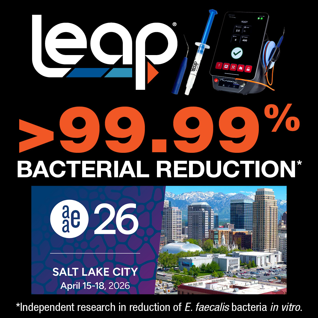 🥁 Debuting at AAE 2026... 🥁

The LEAP Laser Endodontic Ablation Procedure powered by the new Picasso Pro diode laser! 

Achieve over 99.99% bacterial reduction and cut root canal treatment time by up to 50%! Visit us all weekend at BOOTH 1809 for live demos!