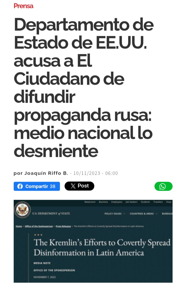 Caplevi1540's tweet photo. Que llamativo que El Ciudadano diga que no es financiado por Rusia, pero el gobierno de EE.UU en 2023 los acusó de difundir propaganda pro rusa y Javier Pineda (director de El Ciudadano) incluso viajó a Rusia a hacer propaganda a ese país.

Quien financia ese medio? https://t.co/roVjDaBvUJ
