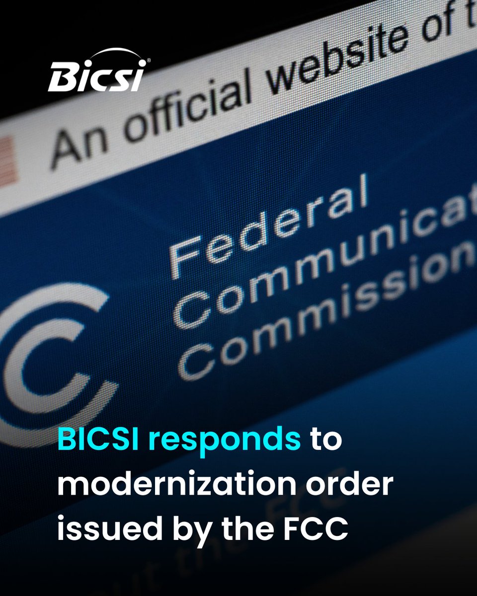 BICSI's tweet photo. #BICSI supports the @FCC's modernization order – advancing networks while protecting critical services.

Through standards, training, and credentialing, BICSI helps ensure #ICT infrastructure is resilient, reliable, and ready for what’s next.

#Telecom #Career #AI https://t.co/tiJH5U85tq