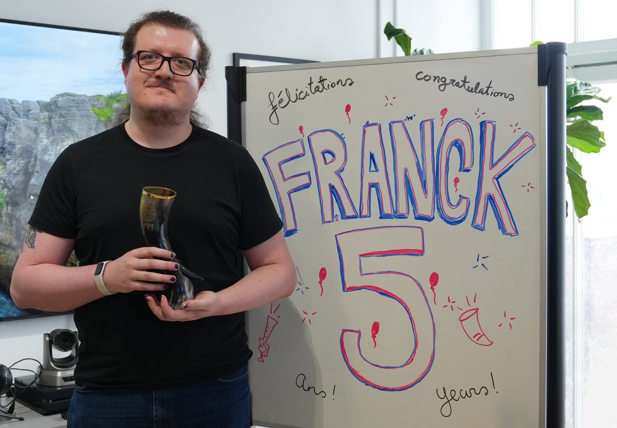 norsfell's tweet photo. The anniversaries keep on coming: congrats to our DevOps Programmer Franck on 5 years at Norsfell! 🎉

Per five-year tradition, he received a Viking horn engraved with the Vegvísir, symbolizing protection and guidance for the journey ahead. 🌟 Congrats, Franck! 👏 https://t.co/At7Hz44exs