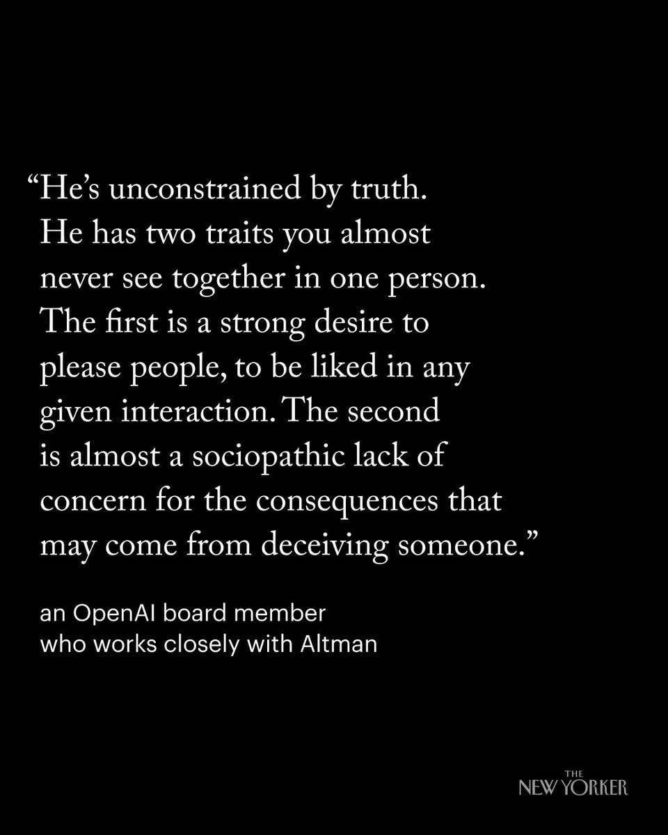 Sam Altman is “unconstrained by truth,” an OpenAI board member told @ronanfarrow.bsky.social and Andrew Marantz. newyorkermag.visitlink.me/DrbIzE
