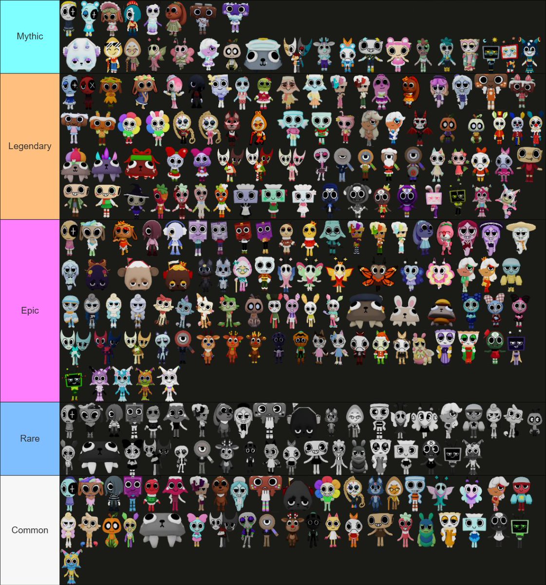 AcidaXerbeous's tweet photo. dandy world skins using overwatch skin rarity system (a highly important study) https://t.co/B4ALkXpyYl