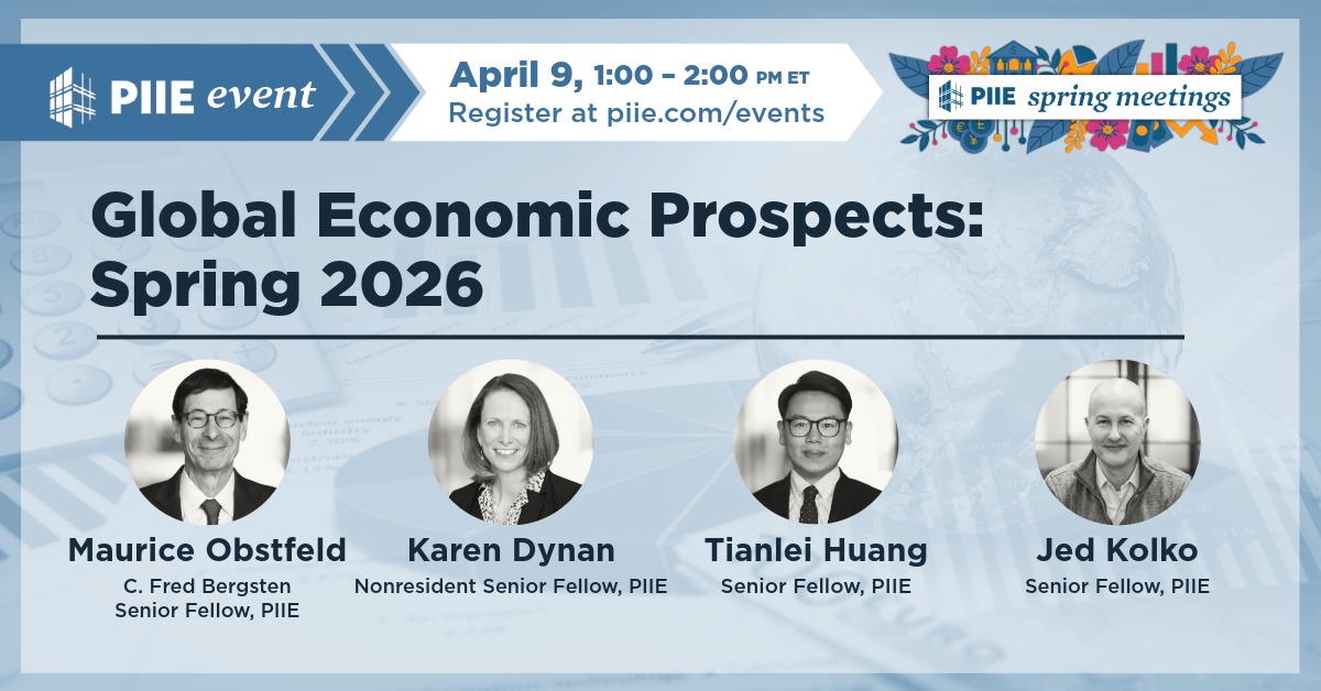 PIIE's tweet photo. 🌸APRIL 9: Maurice Obstfeld moderates Global Economic Prospects. Karen Dynan presents the outlook for major economies, @JedKolko explores immigration, AI, &amp; more in US labor market data, &amp; Tianlei Huang discusses China's growth outlook.
Info &amp; register: https://t.co/3y4P1ioriv https://t.co/4CHwCEUV2m