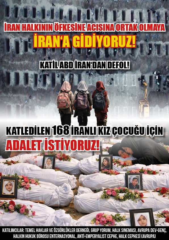 halkingucu_tv35's tweet photo. AÇIKLAMA | "İRAN'A GİDİYORUZ!"

📢 HALK CEPHESİ İRAN'A GİDİYOR!

🔸 Zafere Kadar Heyeti'nin yaptığı açıklamayı yayınlıyoruz: 👇

 "İran Halkının Öfkesine Acısına Ortak Olmaya İran'a Gidiyoruz!"

"ZAFERE KADAR HEYETİ GAZZE’DEN SONRA İRAN’A GİTMEK İÇİN YOLA ÇIKIYOR!"

"168 İRANLI İLKOKUL ÖĞRENCİSİ BAŞÖRTÜLÜ KIZ ÇOCUĞUNUN VÜCUTLARI FÜZELERLE PARAMPARÇA EDİLEREK KATLEDİLDİ!

ÇOCUKLARIMIZIN KATİLİ, DÜNYA HALKLARININ BAŞ DÜŞMANI ABD EMPERYALİZMİDİR!

ADALET İSTİYORUZ, ADALET İÇİN HESAP SORACAĞIZ!

İran’ın Minab Şehrinde, Amerikan Emperyalizmi, Bir Okulu Füzelerle Vurdu, 168 Çocuğu Katletti!
Dünya Minab’lı 168 Kız Çocuğunun, Kendi Okullarında Füzelerle Katledilmesi Karşısında NEDEN AYAĞA KALKMAZ?

Minab’lı Çocukların, Amerikalı-Avrupalı çocuklardan farkı nedir? Suçları öğrenci olmak mı, çocuk olmak mı? Yoksa başlarının örtülü olması mı?

Dünya halkları; sırf Molla rejiminde doğdular diye, çocukları gittikleri okulda (Güzel Ağaç İlkokulu), askeri hedef yaparak vahşice katledenlerden hesap soracak!

6-12 yaş arasındaki savunmasız çocuk bedenlerini, füzelerle bile-isteye paramparça edenler, bunun hesabını vermek zorunda kalacak!

Katliamcı ABD; İran’a laiklik, ahlak, adalet, özgürlük dersi verebilir mi? Veremez! Çünkü emperyalizm tüm kurumlarıyla ÇÜRÜMÜŞ, KOKUŞMUŞTUR!

Donald Trump, Bill Gates, Elon Musk…
Hepsi Epstein Adasındaki Çocuk Tecavüzcüleridir! 

Avrupa’nın “Üstün” Kraliyet Ailelerinin, Epstein adasında çocuklarımızın ırzına geçtikleri kanıtlanmadı mı? 

Bu halleriyle kime demokrasi, ahlak, kadın hakları, çocuk hakları dersi verebilirler?

Avrupa’da Hristiyan partileri yok mu? 

Kiliseler, aynı zamanda siyasette belirleyici değil mi? 

Kiliselere devasa hastaneler, okullar açtırılıp, kreşlerdeki çocuklar bile kiliselere götürülmüyor mu? 

İranlı çocuklar dualarını Farsça, Arapça, Azerice ettikleri için mi suçlu? 

Bunun için mi paramparça edildiler?

Onlar; hayalleri olan, minik elleriyle kalem tutan, sırtlarında okul çantalarıyla okula giden 6 ila 12 yaş arasındaki 168 kız çocuğuydu. Çantaları ve başörtüleri 28 Şubat 2026 günü ABD ve İsrail tarafından kana bulandı. Bu katliamı tüm dünya halklarına anlatacağız, unutturmayacağız! 

Yapılması gereken, ADALET istemektir. Adalet mücadelesi, direnip mücadele etmeden kazanılamaz.

Bu nedenle, Türkiyeli devrimciler olarak Minab’lı çocukların memleketine giderek, hesaplarının sorulması için ant içeceğiz.

Dünyanın bütün anne ve babalarına sesleniyoruz:
İranlı ilkokul öğrencileri için siz de ADALET istemelisiniz. Bunu yapmazsanız, hiçbir çocuğun sırtında çantasıyla okula gidemeyeceğini kabul etmiş olursunuz. Onlar için adalet mücadelesi vermezseniz, sizin çocuklarınız da her an okullarda bombalanma riskiyle karşı karşıya gelecektir.

Unutmayın ki; emperyalist düzen sürdükçe, dünyanın hiçbir yerinde, hiçbir çocuk güvende olamayacaktır!
Evlatlarınıza sahip çıkmak için, bizimle İran’a gelin, adalet mücadelesine katılın!

Zafere Kadar Heyeti, Gazze’den Sonra Şimdi De İran’a Gitmek İçin Yola Çıkıyor…

Başta İran’lı 168 kız çocuğu olmak üzere, katledilen bütün İran halkının mücadelesini bütün dünyaya anlatmak ve dünya halklarına umut olmak için İran’a gidiyoruz!

DÜNYANIN KALBİ, DİRENİŞİN OLDUĞU YERDE ATAR! 

DÜNYANIN MERKEZİ;
ANADOLU TOPRAKLARINDAKİ KUYU TİPİ HAPİSHANELERDİR, GAZZE’DİR, İRAN’DIR!

MAHİR ÇAYAN’IN YOLDAŞLARI OLARAK, İRAN HALKININ KALBİNE GİDİYORUZ!

ABD EMPERYALİZMİNİN HEDEFİ, DÜNYA İMPARATORLUĞU!

HEDEFİ TÜM DÜNYA ÜLKELERİNİN ABD’NİN BİRER EYALETİ OLMASI!

ABD emperyalizminin saldırganlığı gücünden değil, aksine güçsüzlüğünden, derinleşen büyük krizindendir.

Avrupa emperyalizminin temsilcileri, Davos zirvesinde “belirsizlik var, kurallar bitti” dedi.

Münih Güvenlik Konferansı’nda “yıkımdayız” itirafı geldi.

Emperyalistler krizlerini, dünya halklarının kanını akıtarak aşmaya çalışıyor. Dünya halklarının kanını dökerek, ırkçı partileri büyüterek, ömrünü uzatmaya çalışıyor.

Ama nafile! Çünkü onlar tarihsel ve siyasal olarak gericidir ve düzenleri can çekişmektedir. 

Epstein tecavüz adalarıyla bir kez daha ortaya çıkmıştır ki; çürümüşlükleri ve kokuşmuşluklarıyla kendi sonlarını hızlandırıyorlar. Dünya halklarını da kirletmelerine, yozlaştırarak çürütmelerine, gözümüzden sakındığımız çocuklarımızı katletmelerine razı gelmeyeceğiz!

İRAN HALKI 1979’DA 444 GÜN BOYUNCA ABD BÜYÜKELÇİLİĞİNİ İŞGAL ETMİŞ VE 52 AMERİKAN AJANINI REHİN ALMIŞTI.

BU, DÜNYA TARİHİNDE GÖRÜLMEMİŞ BİR DİRENİŞTİR! İRAN HALKININ GÜCÜ BUDUR!
İRAN HALKININ YENİLGİSİ, DÜNYA HALKLARININ YENİLGİSİ;
ZAFERİ İSE TÜM DÜNYA HALKLARININ ZAFERİ OLACAKTIR!
DİRENMEK ZAFERİN KALESİ, ADALETİN TEMİNATIDIR.

Bugün İran’ın işgaline karşı çıkmayanlar, yarın kendi topraklarının ABD’nin eyaleti olmasının önüne geçemeyecektir!

İran halkının ABD emperyalizmine karşı mücadelesi, aynı zamanda her halkın kendi vatanının bağımsızlık mücadelesidir!

Anadolu İhtilali’nin önderi Mahir Çayan, Filistin halkının mücadelesini, kendi parti programına katmış bir önderdir. Biz de Mahir Çayan’ın yoldaşları olarak bu bilinçle 8 Ekim 2026’da Gazze’ye girebilmek için Mısır’a gittik. Şimdi de füzelerle katledilen 168 kız çocuğunun vatanına gidiyoruz.

Biz Che Guevara’nın yoldaşlarıyız:
“Bu ölüm kalım savaşı sınır tanımaz. Dünyanın başka yerlerinde olup bitene karşı ilgisiz kalamayız. Çünkü herhangi bir ülkenin emperyalizme karşı zaferi bizim zaferimiz, yenilgisi de bizim yenilgimizdir. Daha iyi bir gelecek uğruna savaşan halklar için proletarya enternasyonalizmini uygulamak yalnızca bir görev değil, aynı zamanda kaçınılmaz bir zorunluluktur.”

ABD emperyalizmi korku ve umutsuzluk tohumları ekmek istiyor bütün dünyaya. Bugün Venezuela’nın, İran’ın başına gelenler; eğer direnmezsek bütün dünya halklarının başına gelecektir. İran’da binlerce kişinin katledilmesinin nedeni boyun eğdirme hedefleridir. İran halkının soyunu kurutmak, geleceğini karartmak için, bile-isteye güpegündüz füzelerle saldırdılar bir ilkokula.

Biz emperyalizm ile dünya halkları arasındaki baş çelişkide, kendi safımızda yer almaya devam edeceğiz. İran halkının yalnızlaştırılmasına izin vermeyeceğiz. İran halkının işgale karşı direnişinin yanı başında olacağız.

MİNABLI 168 KIZ ÇOCUĞUNUN HESABINI SORACAĞIZ!

İRAN HALKININ ABD EMPERYALİZMİNE VE SİYONİST İSRAİL’E KARŞI SÜRDÜRDÜĞÜ VE SÜRDÜRECEĞİ HER TÜRLÜ DİRENİŞİN YANINDAYIZ.

İmzacılar:

🚩 Halk Cephesi (Avrupa)
🚩 Anti-Emperyalist Cephe
🚩 Temel Haklar ve Özgürlükler Derneği
🚩 Grup Yorum
🚩 Halk Sineması
🚩 Avrupa Dev-Genç
🚩 Halkın Hukuk Bürosu Enternasyonal