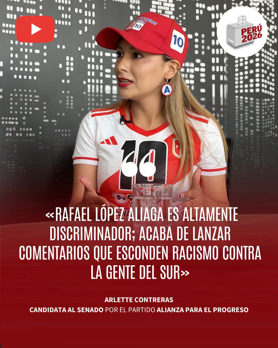 Caretas's tweet photo. «Rafael López Aliaga es altamente discriminador; acaba de lanzar comentarios que esconden racismo contra la gente del sur» declaró Arlette Contreras, candidata al senado por Alianza para el Progreso.

🔗Revisa la entrevista completa: https://t.co/fYKyDG9cRn https://t.co/1pEYuWxOfK