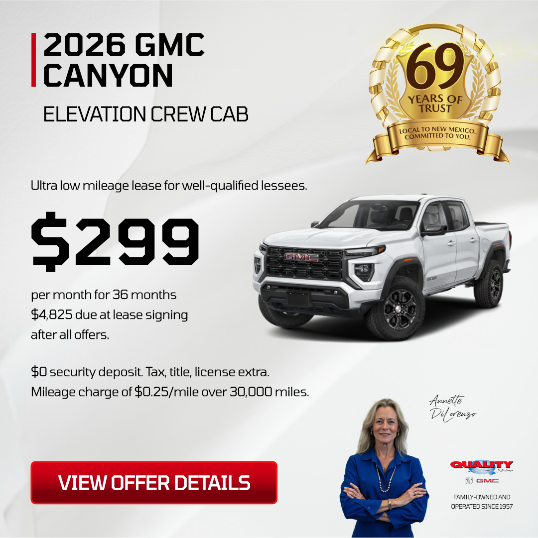 ABQBuickGMC's tweet image. 🚨ALBUQUERQUE! Drive the 2026 GMC Canyon Elevation Crew Cab for $299/mo
✔️ 36 months
💰 $4,825 due at signing
🚫 $0 security deposit
⚠️ Limited inventory

🔗qualitybydilorenzo.com/new-vehicles/c…
📞+1 505-765-1300

#GMCCanyon #QualityBuickGMC #Albuquerque #NewMexico #Burque #DukeCity #505Cars