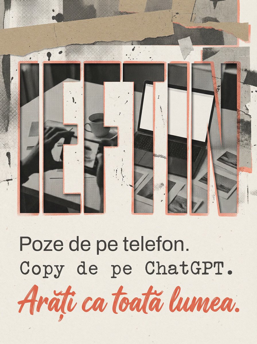 ivorycreative1's tweet photo. Poze de pe telefon. Copy de pe ChatGPT. Arăți ca toată lumea.
Când totul e la fel, nimeni nu te vede. Te confundă cu restul, te pierzi în feed, te uită în 2 secunde. https://t.co/0nQi6Qe15K