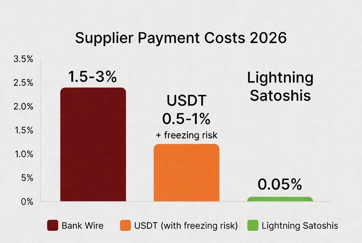SatsHF's tweet photo. Most export SMEs still pay suppliers in Asia with banks or USDT.
But Lightning satoshis settle in seconds, at 0.01-0.1% fee, with final settlement.
No freezing. No delays.
Why are you still losing 1-3% on every supplier payment?
#LightningPayments #Export #BitcoinForBusiness https://t.co/nSsbczFsOI