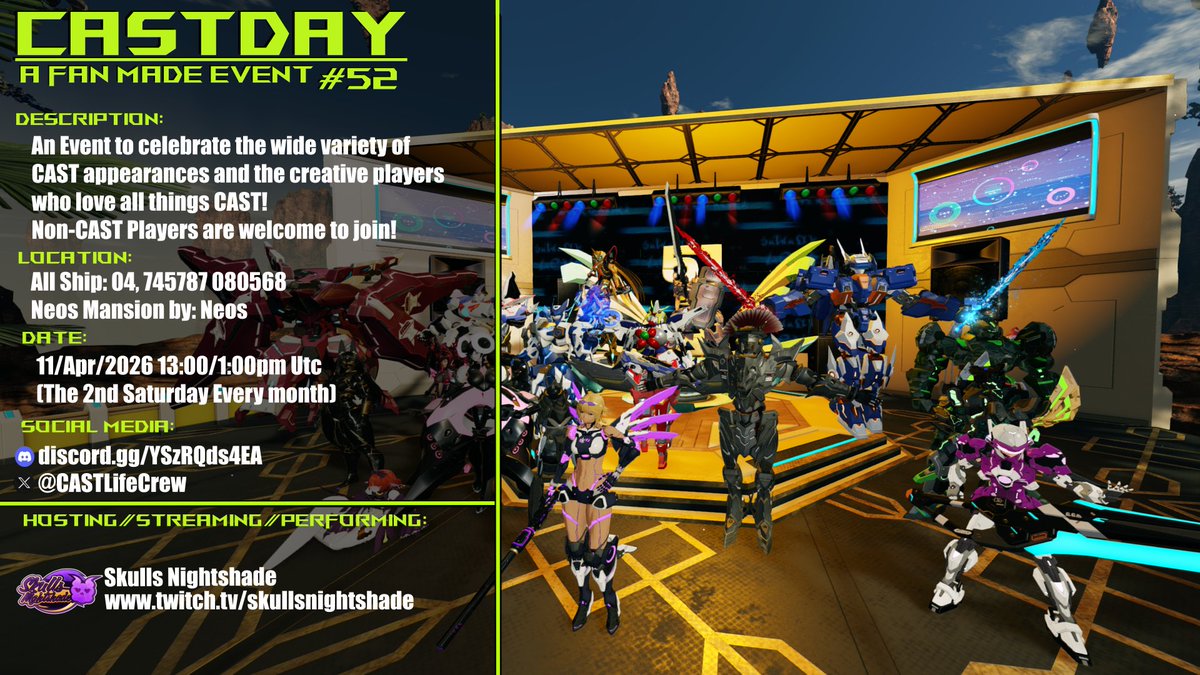 CASTLifeCrew's tweet photo. CastDay is this Weekend!
📅Being held on: Sat 11th
🕐Staring at 13:00/ 1:00 pm UTC
✨Theme is: Easter
🌎Located on: All-ship 4 745787 080568
🥳Everyone is invited

Streamed by: @Skulls_VT

#PSO2NGS #PSO2 #PSO2CASTDAY #PSO2GLOBAL #PSO2_NGS_SS https://t.co/XKbscIcQhb