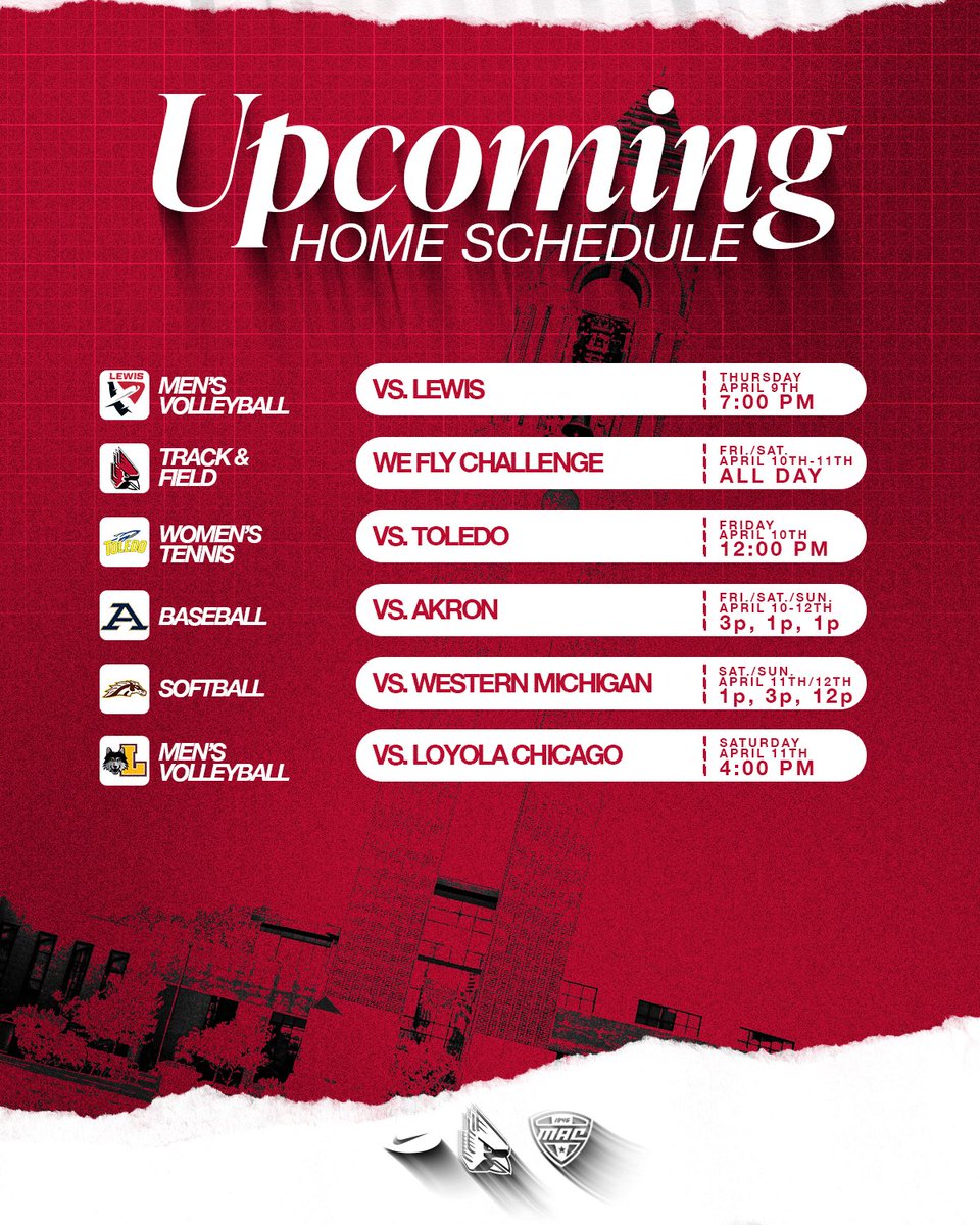 BallStateSports's tweet photo. FIVE different programs in action at home this weekend! 

Come support the Cardinals ⬇️ https://t.co/XB3YwCcX70