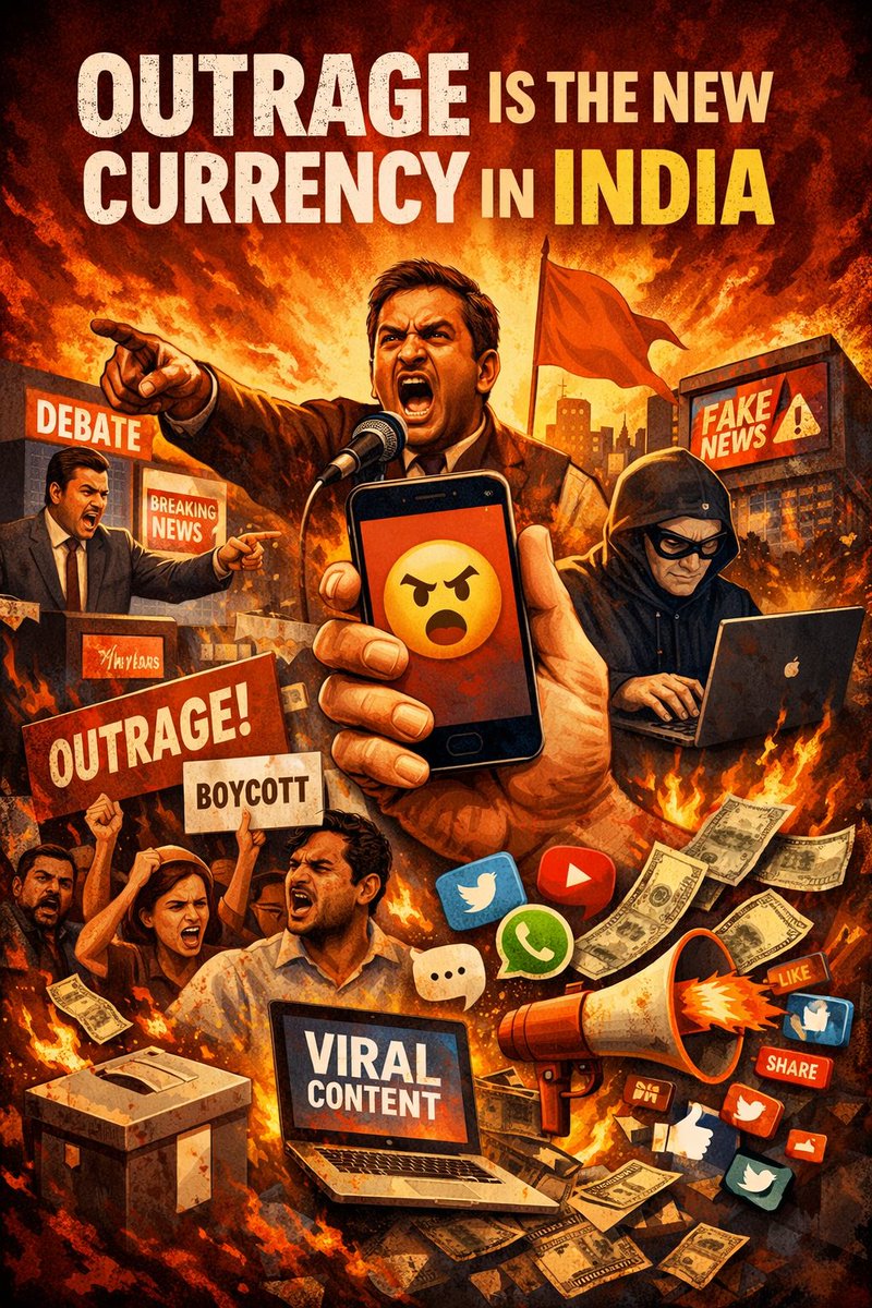 TheJeromeJohn's tweet photo. Outrage fuels the attention economy—virality over truth, reactions over dialogue.
Are we informed, or just engaged?
#OutrageEconomy #MediaLiteracy #ThinkCritically #India #rights #politics https://t.co/b3wL7fJX4A