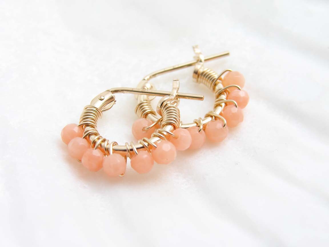 JewelryByMikako's tweet image. Tiny Pink Coral Hoop Earrings. 14K GF Hoop Earrings. Wire Wrapped Salmon Pink Coral. Simple Modern Jewelry by PetitBlue tuppu.net/189b12e8  #SmallHoop