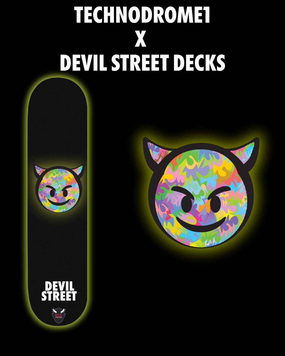 DevilStDecks's tweet photo. Technodrome1 x DevilStreet: EMOJI DEVIL is here.

Say it with an emoji. Say it with a devil. 😈

#skateart #skateboarding https://t.co/ZoVCviDErc