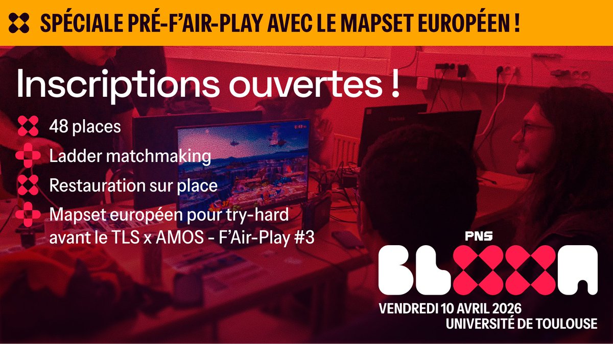 pns_gg's tweet photo. Ce vendredi, BloomBagarre édition try-hard avec les règles européennes en préparation du F'Air-Play #3 de @TLS_LastStock !

👥 32 places
🗓️ Vendredi 10 avril dès 19 heures
🗺️ Université de Toulouse

Bracket 👇 https://t.co/GCa9dG2kzm