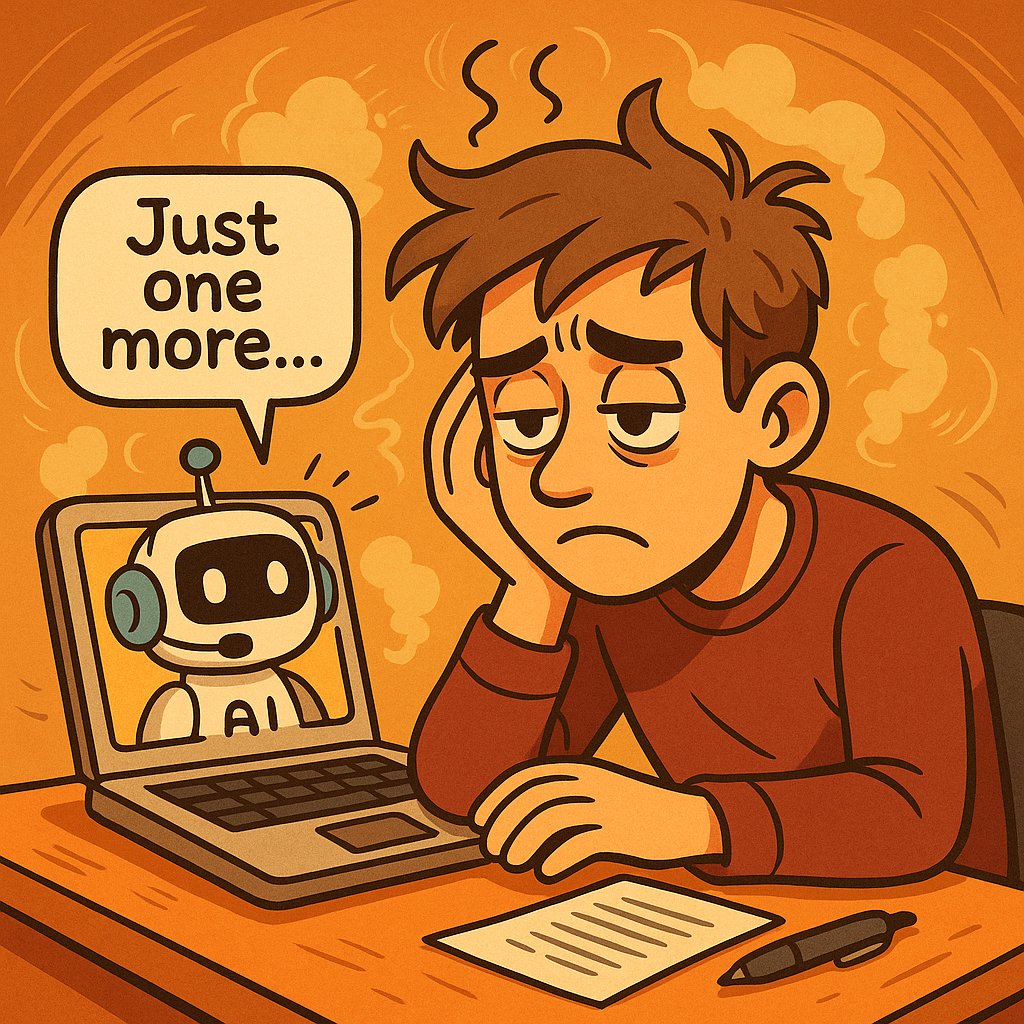 fdchiu0's tweet photo. AI coding tools didn’t burn me out from workload—it was how hard they made it to stop. Feels like a slot machine: “one more prompt.” What failed: I added more AI/threads; quality dropped, I reviewed less, leaned harder. Now: 60–90m blocks, cap agents. What boundary this week? https://t.co/K0wXPfU84c