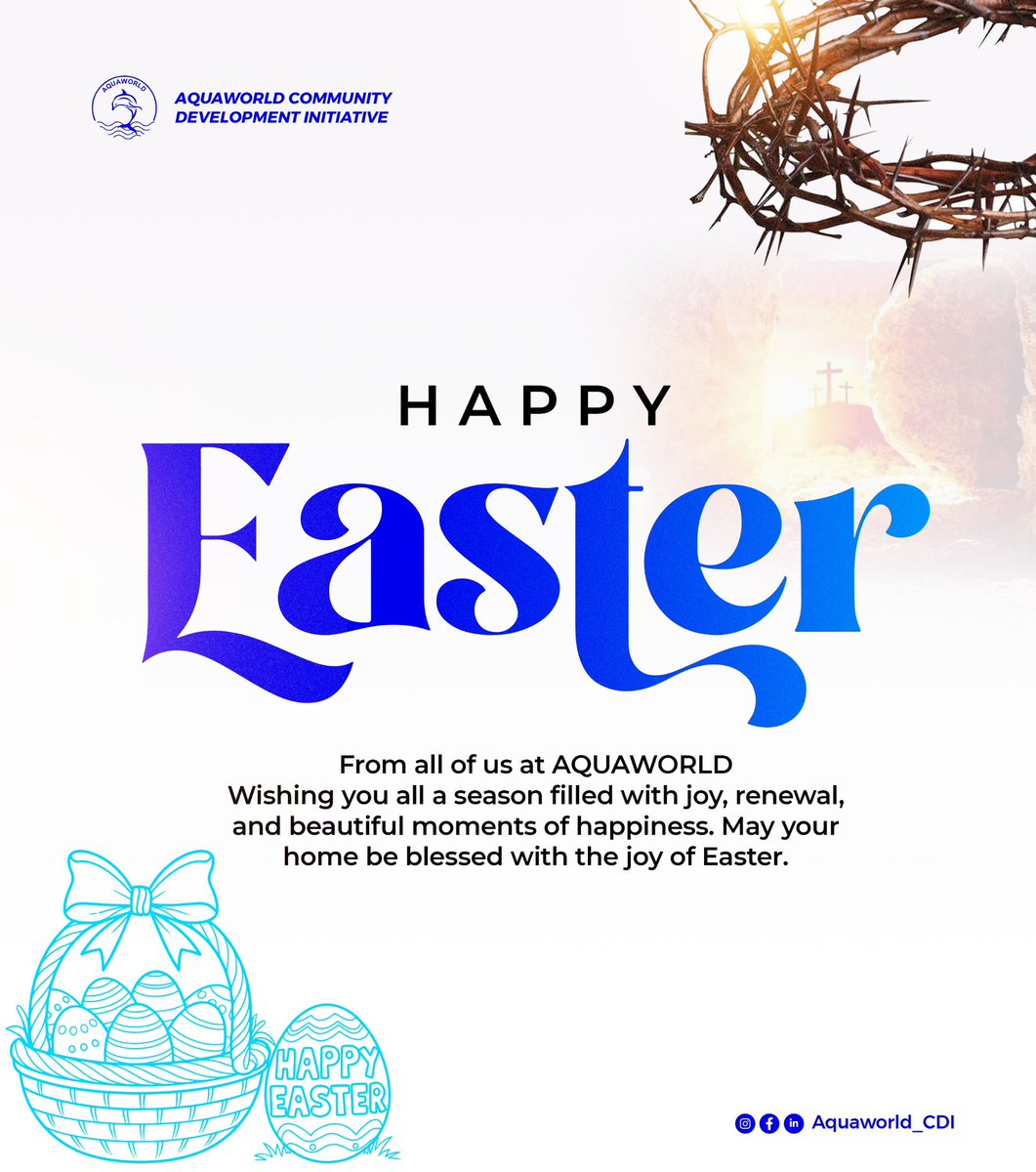 ✝️ 𝗛𝗔𝗣𝗣𝗬 𝗘𝗔𝗦𝗧𝗘𝗥 𝗙𝗥𝗢𝗠 𝗔𝗤𝗨𝗔𝗪𝗢𝗥𝗟𝗗 
May this season inspire kindness, compassion, and a renewed commitment to building better communities.

Wishing everyone a joyful and peaceful Easter celebration.

#HappyEaster
#AquaworldCDI
#HopeAndRenewal
#CommunityValues