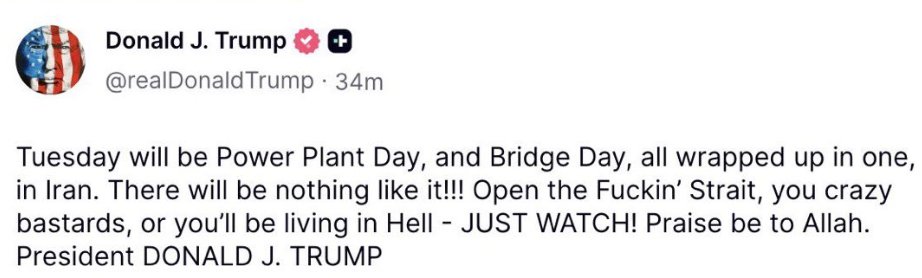 cpmitch's tweet photo. @coreycheektexas Right you are! Of course real Texans support a deranged President threatening war crimes on Iran,  with real bombs and F-bombs, echoing his "Praise be to Allah" Easter Sunday declarations. https://t.co/NPP44ati9N