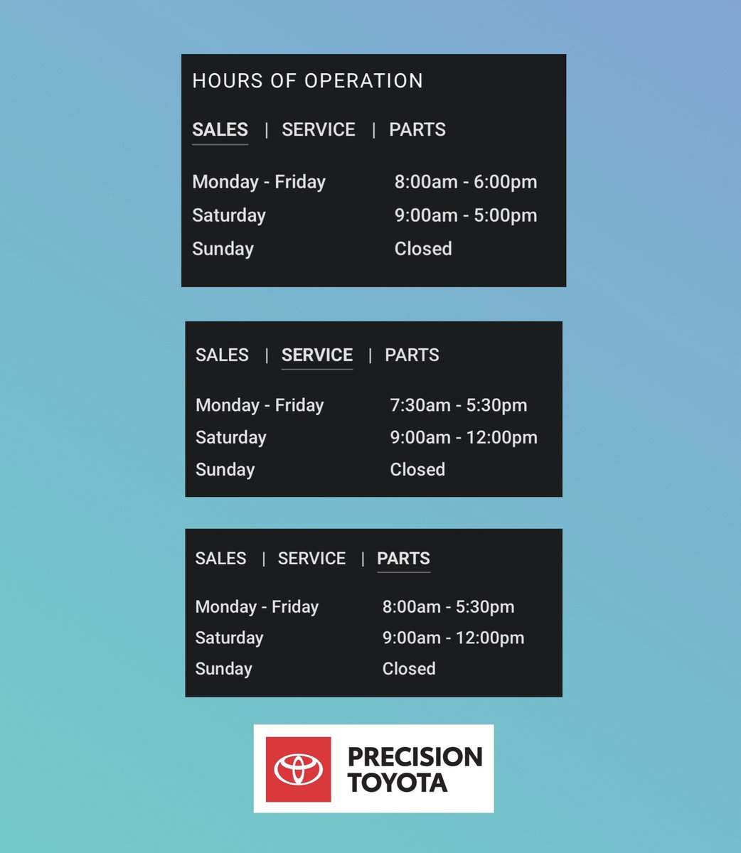 PrecisionToyBdn's tweet image. Mini eggs: finished ✔️
Leftovers: almost ✔️
Back to work: here we go 😄
We’re open with regular hours—see the photo for Parts, Service &amp;amp; Sales!
📞 (204) 725-0508
🌐 precisiontoyota.ca
📍 404 18th St N, Brandon, MB
#precisiontoyotabrandon #BrandonMB #westmandealership