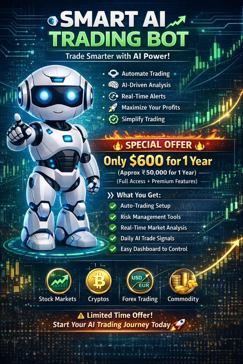 Genia117333's tweet photo. Limited Time Offer – AI Trading Bot 🤖💰
Tired of manual trading &amp; losses?
अब time hai smart earning ka 💹
👉 Get our Advanced AI Trading Bot
💰 Only $600 for 1 Year Access
📊 Fully Automated Trading System
📈 Works on Forex, Gold &amp; Crypto
🔥 Consistent Results | Smart Strategy https://t.co/JSlLrfN5v5