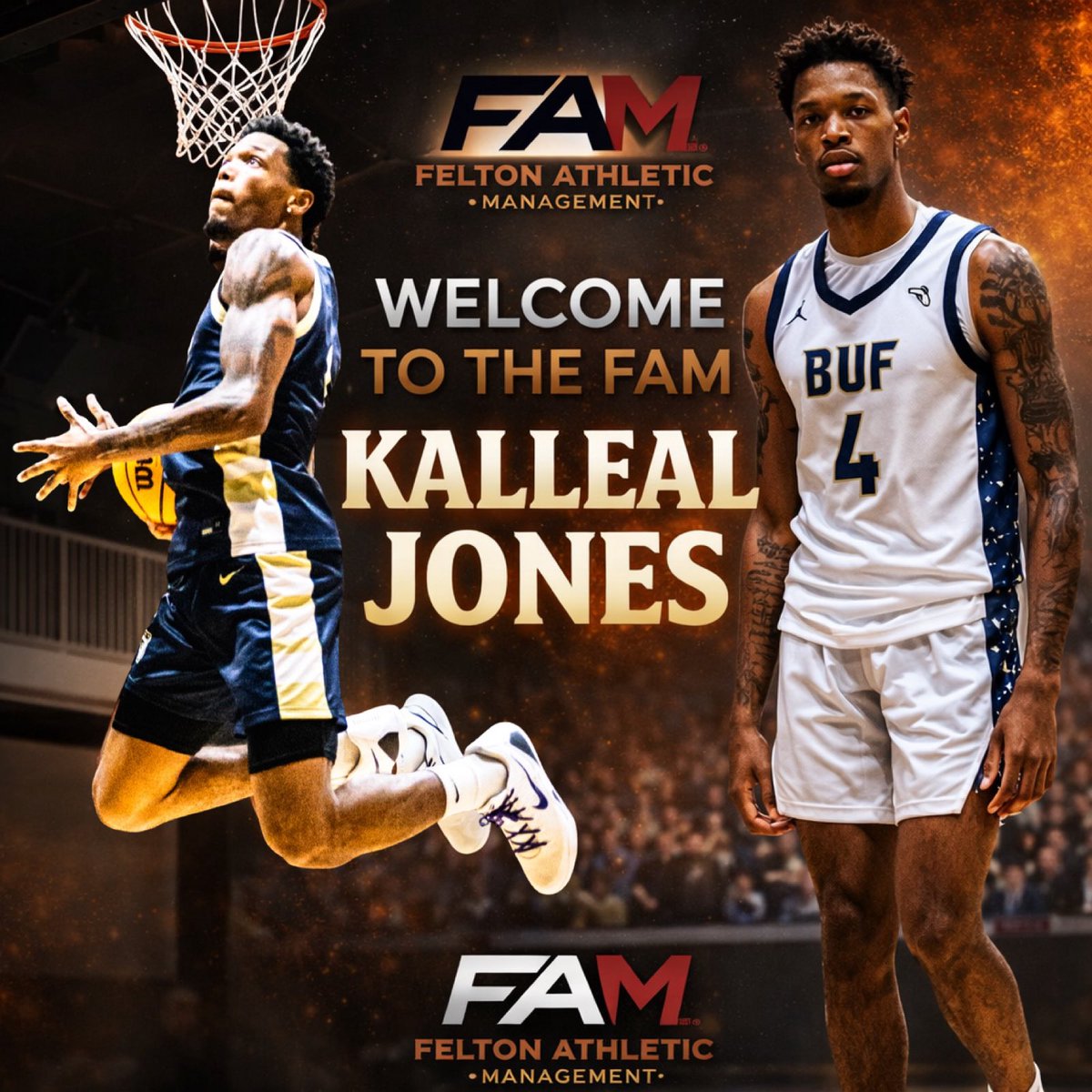 FeltonBiz's tweet photo. Welcome to The FAM, Kalleal Jones 🤝🔥

History in the making.

@kallealjones officially becomes our first basketball athlete to join The FAM — setting the tone and opening the door for what’s next. A dynamic talent with the drive, discipline, and mindset to elevate at the highest level.

This is bigger than a signing… this is the start of a new chapter.

Let’s get to work. 💼🏆

#TheFAM #FamilyBusiness #FirstOfMany #Basketball #NextLevel #WelcomeToTheFAM