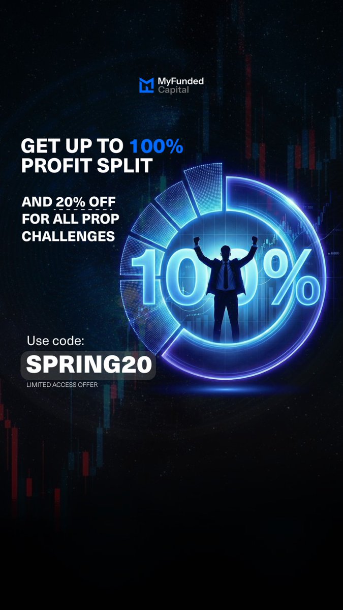 Eazyforex_'s tweet photo. If you’re serious about scaling your trading career, this is the kind of opportunity you don’t ignore.

MyFunded Capital is offering up to 100% profit split — plus a 20% discount on all prop challenges.

That means: • More capital access
• More upside on your performance
• Less friction getting funded

Use code SPRING20 while it lasts.

https://t.co/8Fd26ApYDc

But here’s the truth people won’t say: A higher profit split won’t fix bad risk management.

If your edge isn’t solid, you’ll still blow accounts — funded or not.

So don’t just chase offers.
Use them strategically.

Sharpen your system. Protect your capital. Then scale aggressively.

This is where disciplined traders separate themselves.

Use my affiliate link