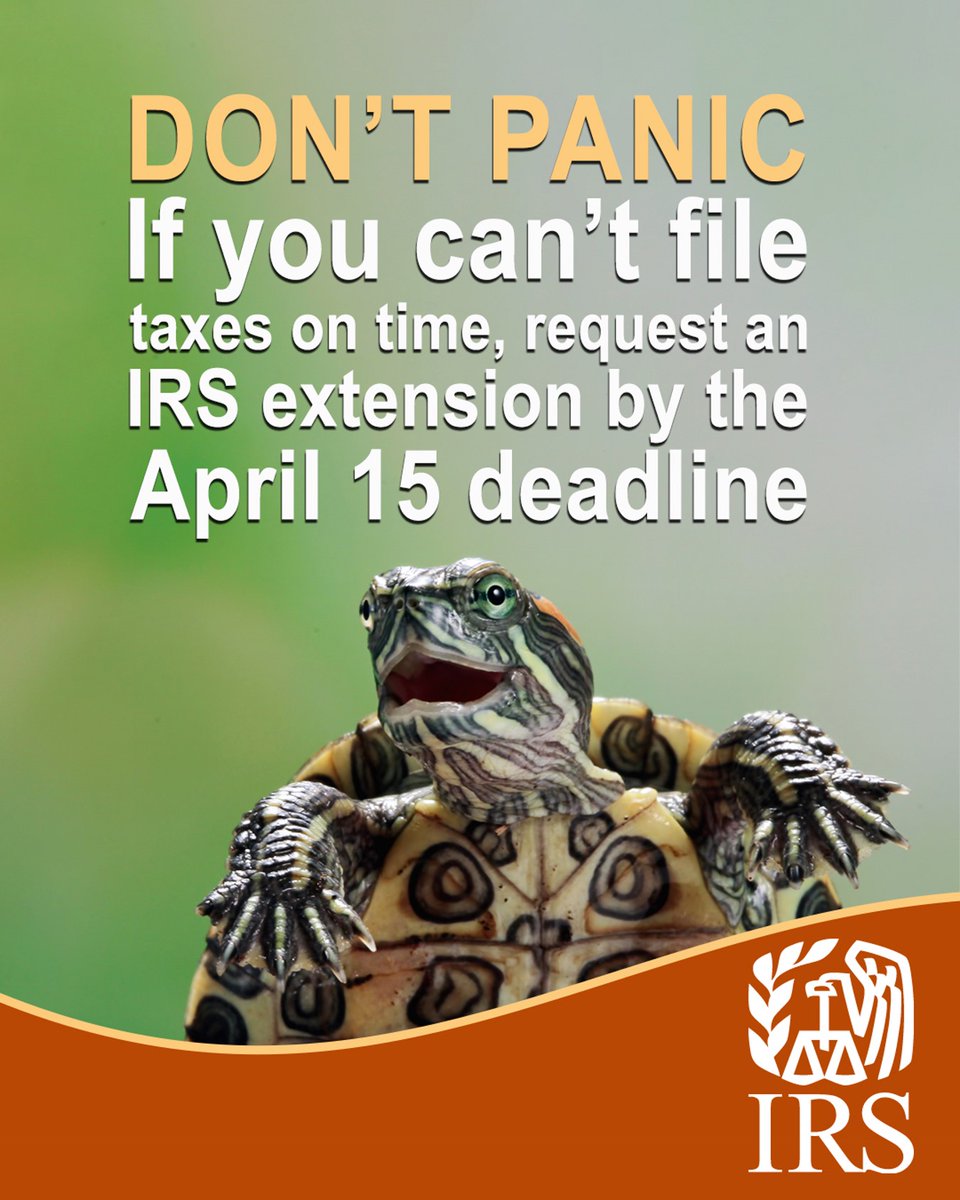 IRSnews's tweet photo. If you can’t get your taxes done correctly by the April 15 deadline, do not rush. Get an extension to file from the #IRS instead: https://t.co/aO7gmxudbN https://t.co/oYyehk6aSs
