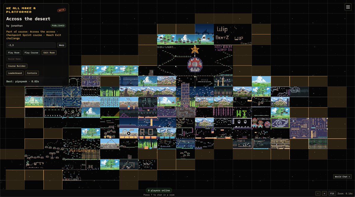 songadaymann's tweet photo. I'm making a video game that is a combination of Mario Maker and r/place.

Anybody can claim a room and build a level, and all the levels interconnect to create a giant patchwork of endless platforming goodness. https://t.co/MNN5vZIRMq