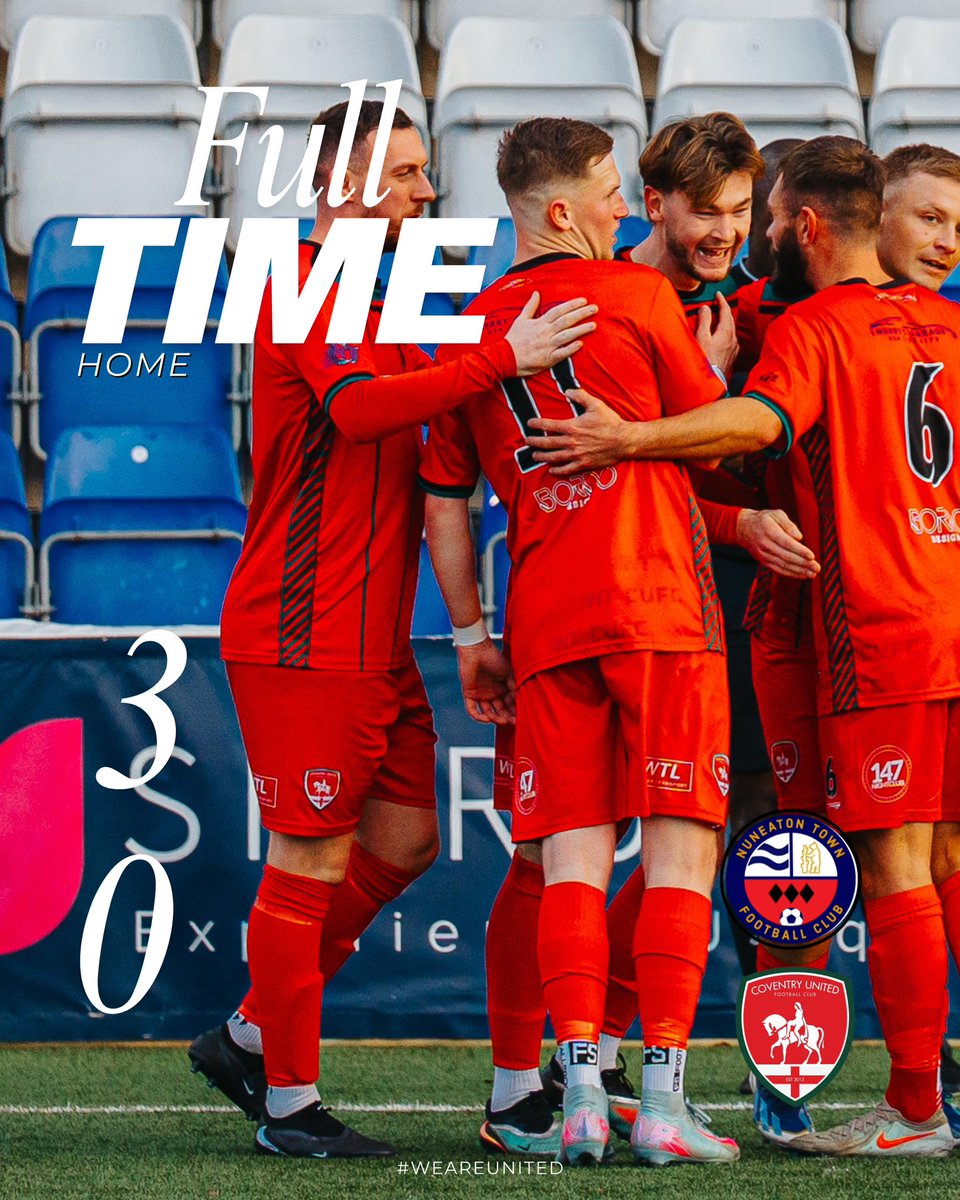 CovUnited's tweet photo. It’s all over at the Nick Newbold Stadium!

An amazing display from the Red and Greens completes a Bank Holiday like no other. 

Second half goals from Shaw and Faulkner cap off a thumping victory!

#WeAreUnited #CovUnited https://t.co/eiYxCjGBIU