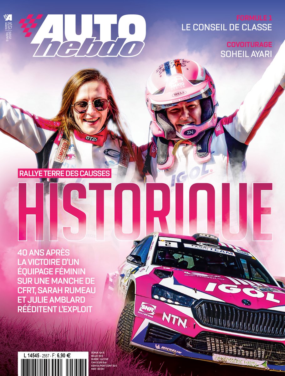 autohebdo's tweet photo. La Une du numéro 2557 d'AUTOhebdo, en version numérique dès 20h et exceptionnellement jeudi en kiosques ! 🏁

🇫🇷 Historique : Sarah Rumeau et Julie Amblard s'imposent en CFRT
🎓 Le conseil de classe #F1 2026

Pour acheter le numéro : https://t.co/DTggZYV4Og
Pour vous abonner : https://t.co/L6Jnl7RV1d