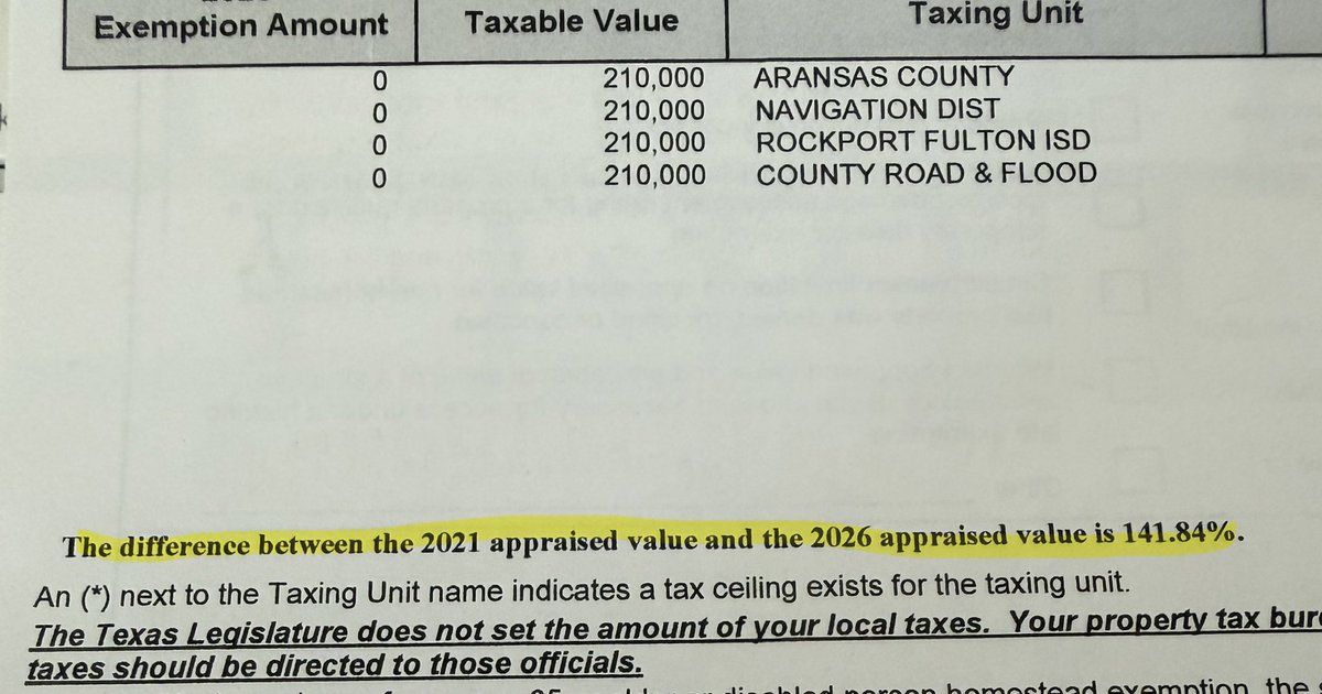This is insane…… #propertytaxes in #texas are out of control. During this time both <a href="/GregAbbott_TX/">Greg Abbott</a> and <a href="/DanPatrick/">Dan Patrick</a> have been thoroughly entrenched in office and haven’t done a single thing to address this 💩. Is <a href="/brianeharrison/">Brian Harrison</a> our only hope?