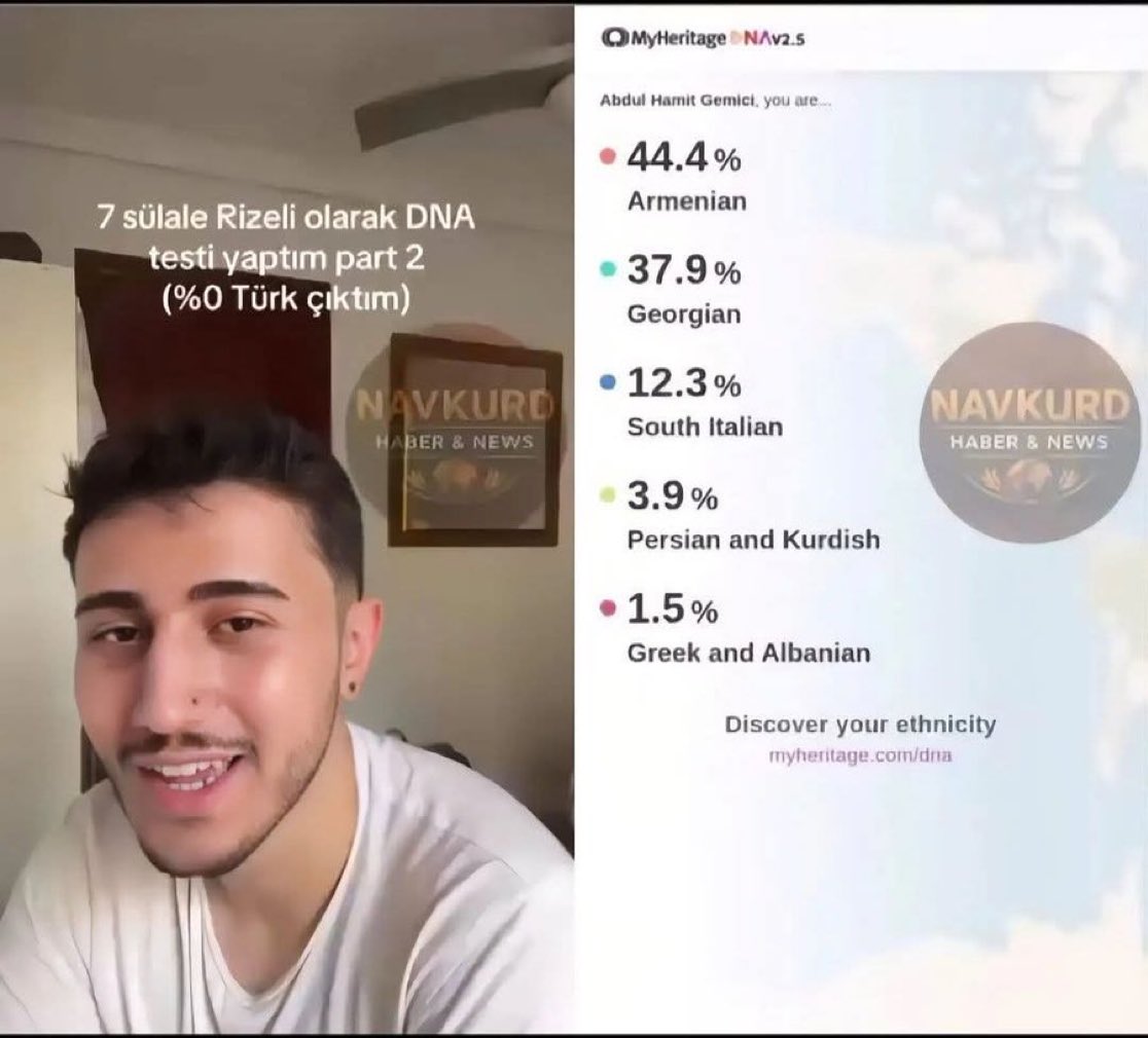 azadpenaberl's tweet photo. %100 Türk olduğunu düşünen bir Rizeli DNA testi yaptırdı ve sonucu paylaştı:

“7 sülale Rizeliyim ama Türk değilmişim. Sonuç %0 Türk.” https://t.co/xftVi98hjZ